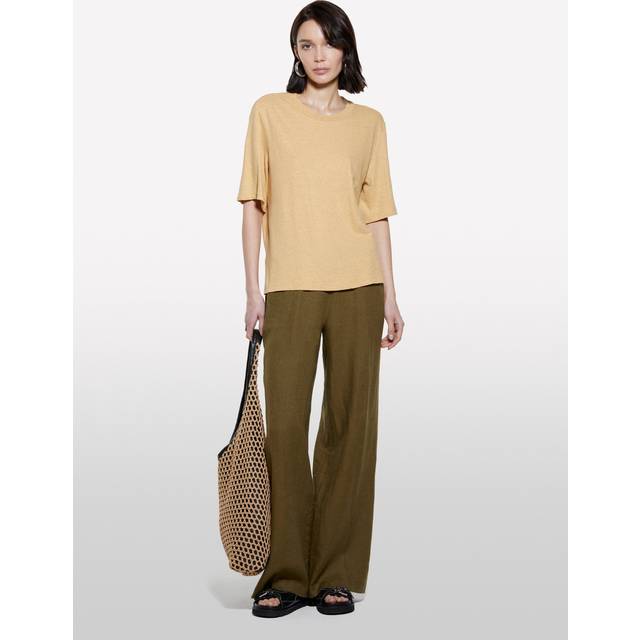 SISLEY Boxy Fit Linen Blend T-Shirt, Beige