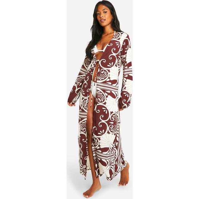Womens Tall Abstract Maxi Beach Cover Up - Brown - 6, Brown