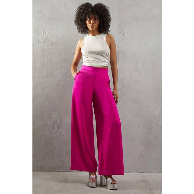 Womens Premium Satin Wide Leg Trouser - Pink - 8