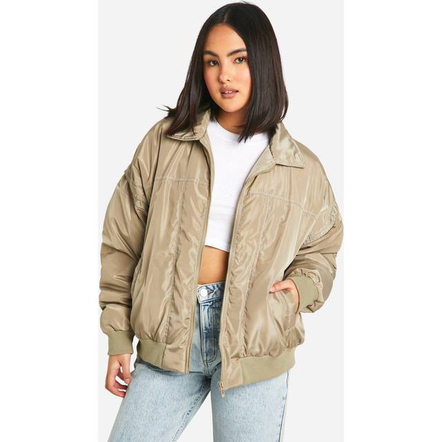 Womens Contrast Stitch Detail Oversized Bomber Jacket - Green - 16, Green