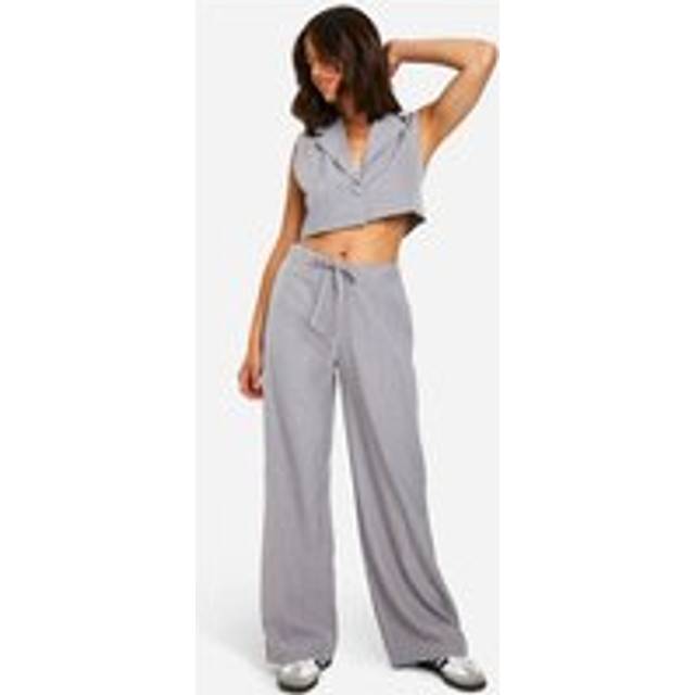 Womens Elasticated Waist Relaxed Fit Wide Leg Trousers - Grey - 8, Grey