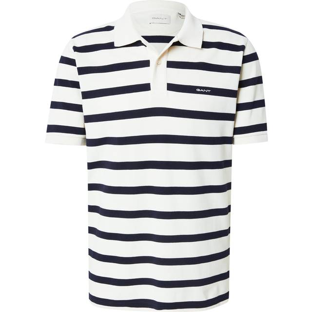 Men's GANT Men Striped Polo Shirt - 130 Cream - White - Size: 42