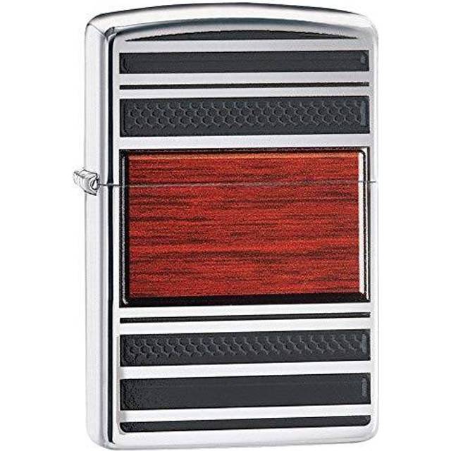 Steel and Wood Windproof Pocket Lighter - High Polish Chrome