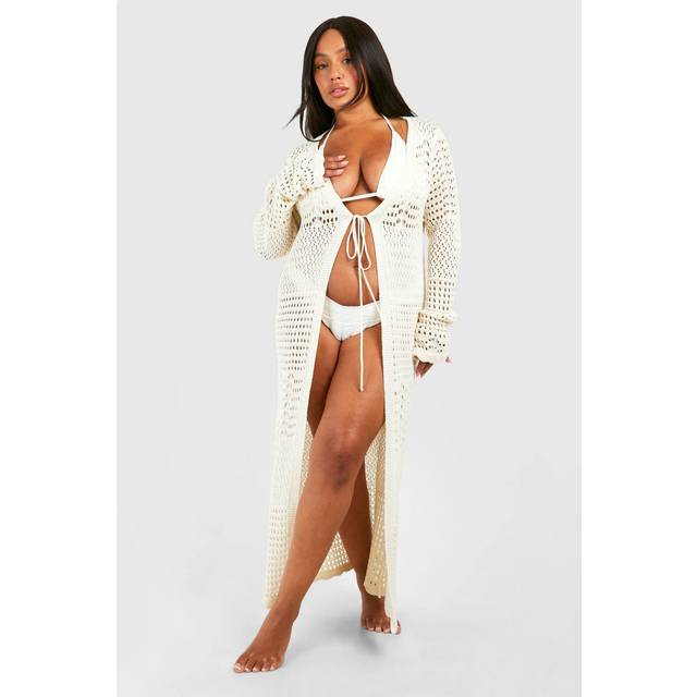 Womens Plus Crochet Beach Kimono - White - 24, White