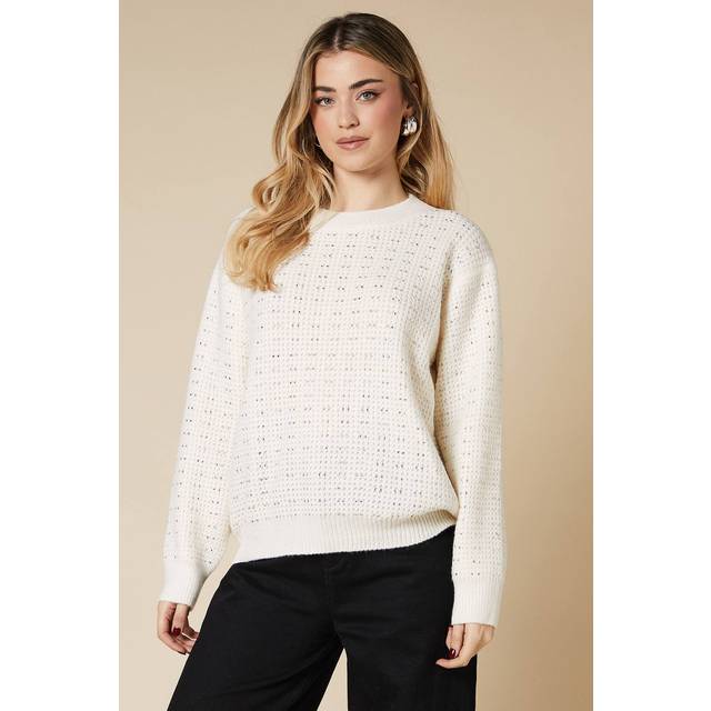 Dorothy perkins womens jumper ivory diamante waffle knit long sleeve pullover