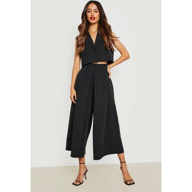 Womens Pleat Front Wide Leg Tailored Culottes - Black - 12