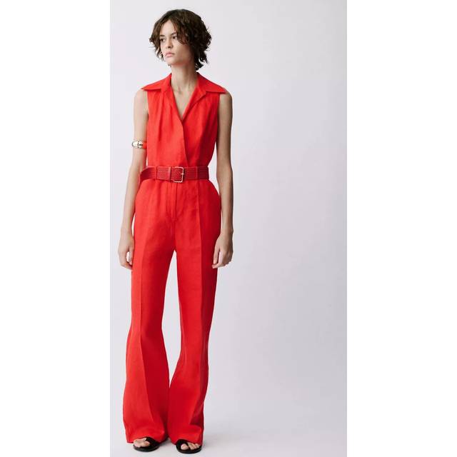 Mango Nana Linen Shirt Jumpsuit, Red
