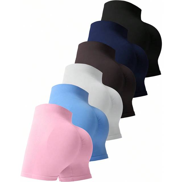 SHEIN 6pcs Seamless Sports Shorts Six Color SetWomen Sweat Short, Gym Short, Biker Short