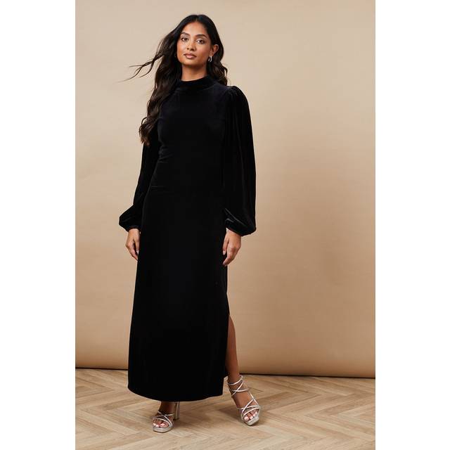 Oasis Womens Occasion Velvet High Neck Midi Dress - Black - Size 8 UK