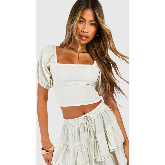 Womens Cotton Backless Crochet Trim Crop Top - Beige - 16, Beige