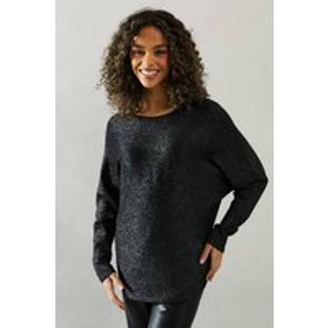 Womens Sparkle Round Neck Jumper - Black - S/M