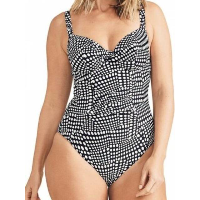 Figleaves cape cod swimsuit black white size 32e 10 padded plunge tummy control