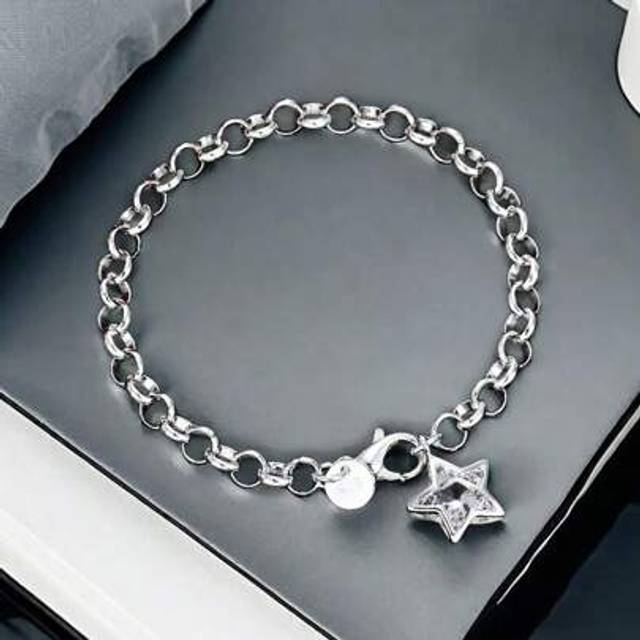 SHEIN 1pc 925 Sterling Silver Pentagram Cubic Zirconia Crystal Bracelet, Fashion Minimalist Versatile Gift Jewelry For Women