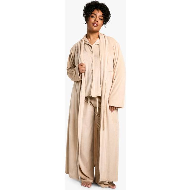 Womens Plus Rib Fleece Dressing Gown - Brown - 18, Brown