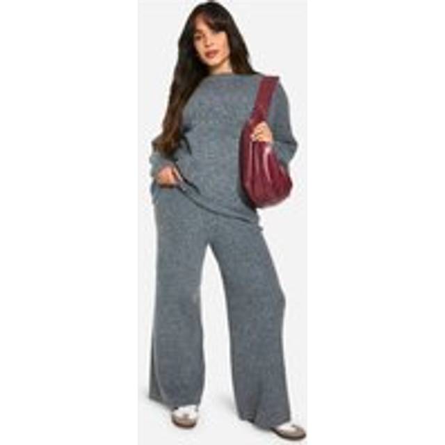 Womens Plus Soft Knit Wide Leg Trousers - Grey - 24, Grey