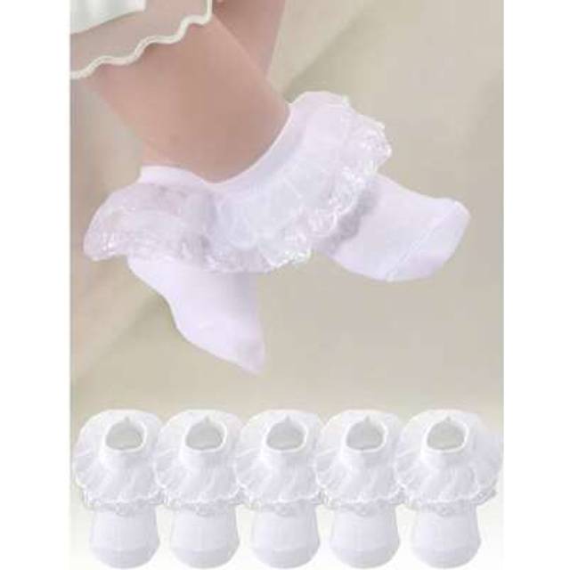SHEIN 5 Pairs Baby Girl Kids Newborn Essentials Toddler Summer White Babies Frilly Ruffle Socks