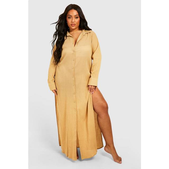 Womens Plus Cheesecloth Maxi Beach Cover Up - Beige - 18