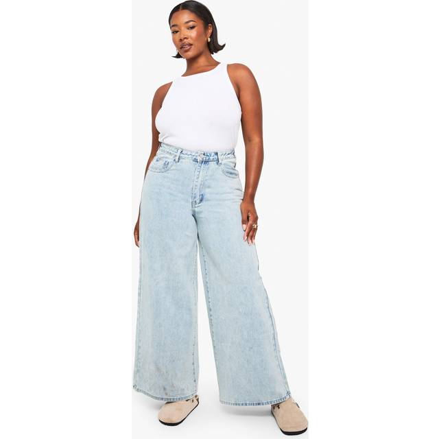 Womens Plus Elasticated Back Waist Wide Leg Jean - Blue - 16, Blue