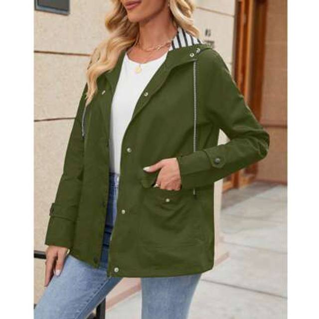 SHEIN Women&#39;s Long Hooded Rain Jacket Waterproof Lightweight Casual Raincoat Full Zip Hiking Travel Windbreaker,Women&#39;s Outdoor Punching Jacket