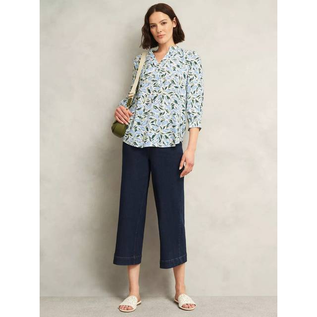 Hobbs Essie Abstract Print Three-Quarter Sleeve Collar Blouse