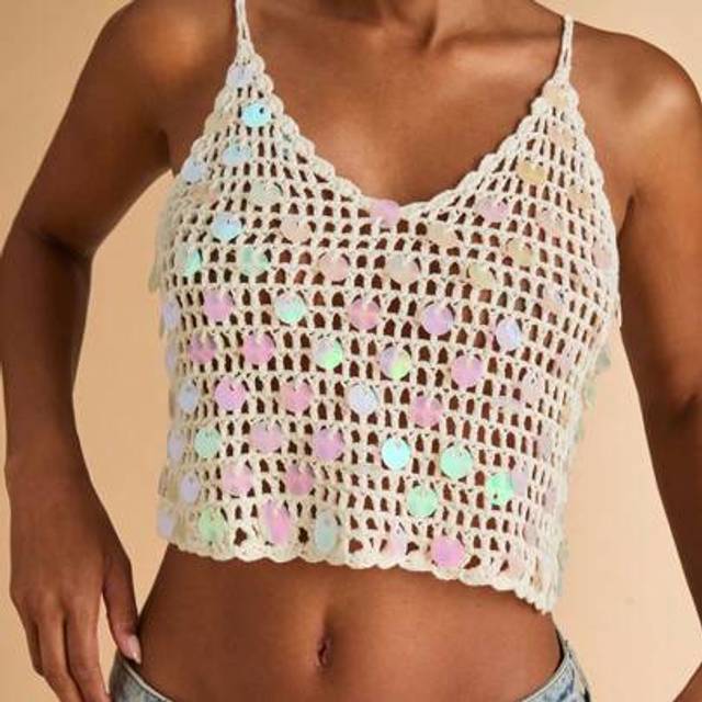 SHEIN Women Casual Sequin Decor Knitted Camisole Top Sexy Tops Women