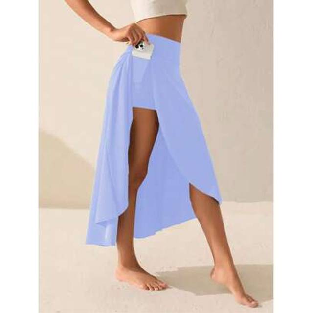 SHEIN 1pc Women Plus Size Sports Skort, Solid Color High Waist Irregular Asymmetric Hem Yoga Skirt With Built-In Shorts & Pockets, Casual Daily Wear & Worko