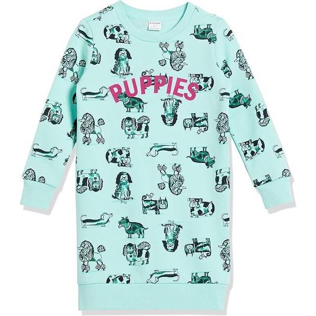 Amazon essentials jumper dress age 8 puppies frencg terry long sleeve - aqua