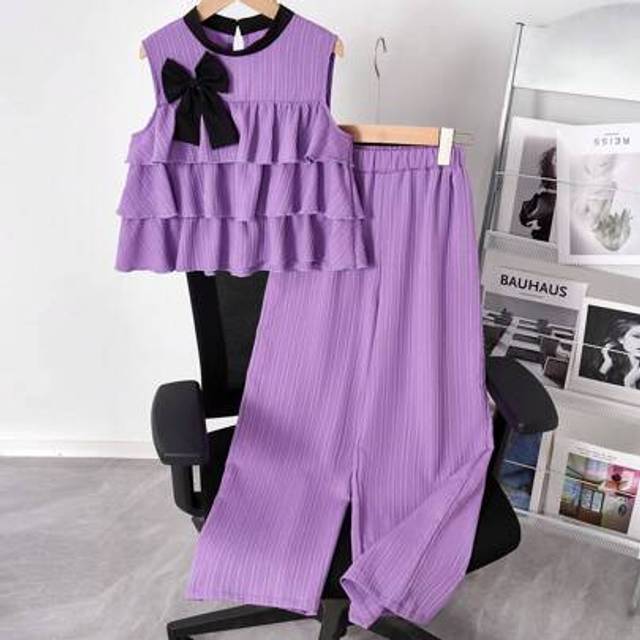 SHEIN 2pcs/Set Tween GirlsCasual Cake Print Camisole And Long Pants Set, Summer