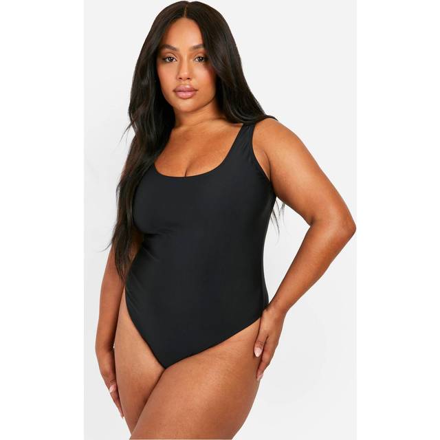 Womens Plus Tummy Control Scoop Swimsuit - Black - 24