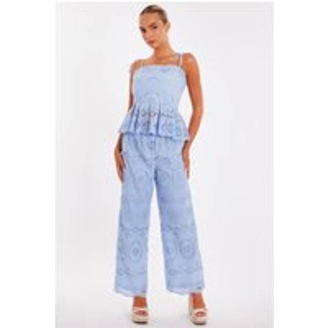 QUIZ Pale Blue Embroidered Peplum Top - 10