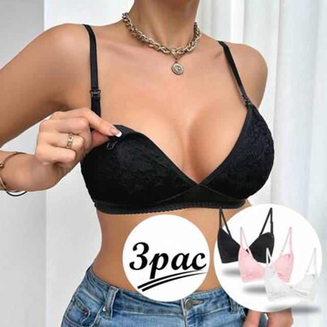 SHEIN 3pcs Set Lace Nursing Bras, Fashion & Comfort For Pregnant Women