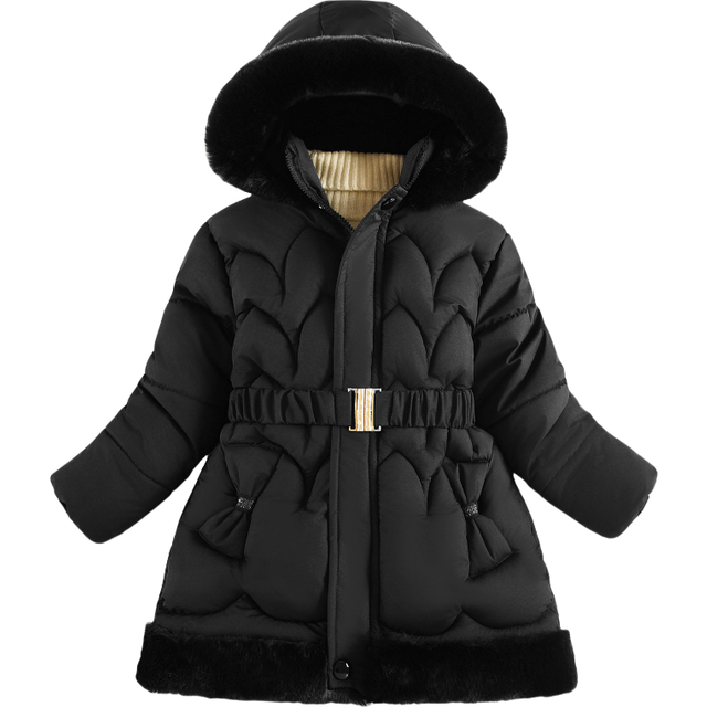 (Black, 3-4Years) Kids Girls' Coat Jacket Warm Winter Fur Hooded UK