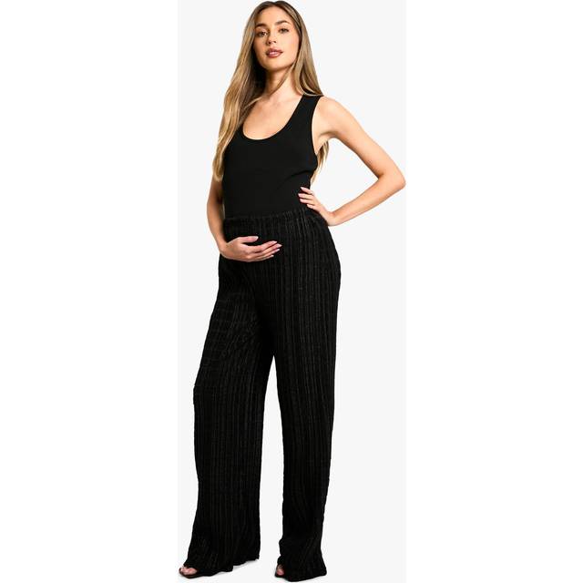 Womens Maternity Textured Crinkle Wide Leg Trousers - Black - 14