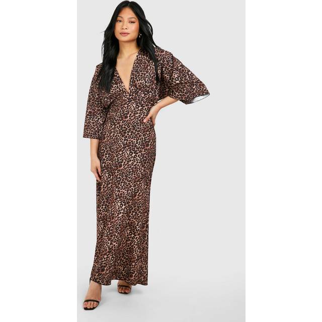 Womens Petite Leopard Bias Cut Batwing Maxi Dress - Beige - 10, Beige