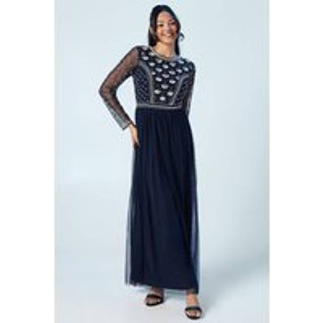 Pearl Drop Long Sleeve Two In One Bridesmaids Dress - Navy - 10
