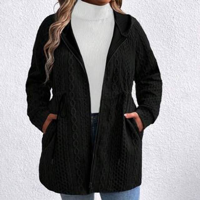 SHEIN Plus Size Women&#39;s Spring&Autumn Solid Long Sleeve Drawstring Waist Pocket Loose Casual Hooded Jacket
