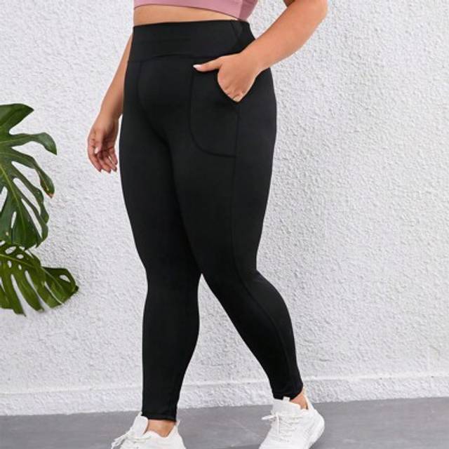 SHEIN Plus Size Women&#39;s Solid Color Sports Yoga Pocket Leggings