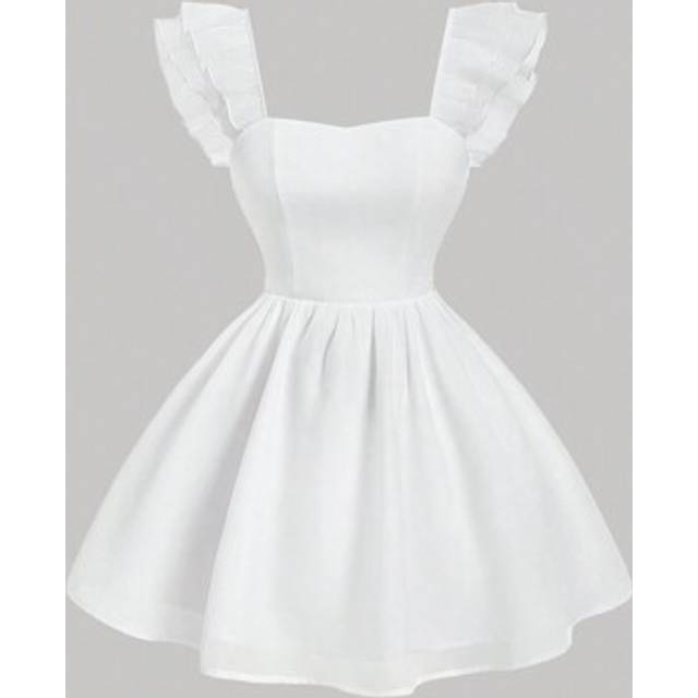 SHEIN Women&#39;s Sweet Princess Style White Mini Flutter Sleeves Dress With Bowknot Decoration