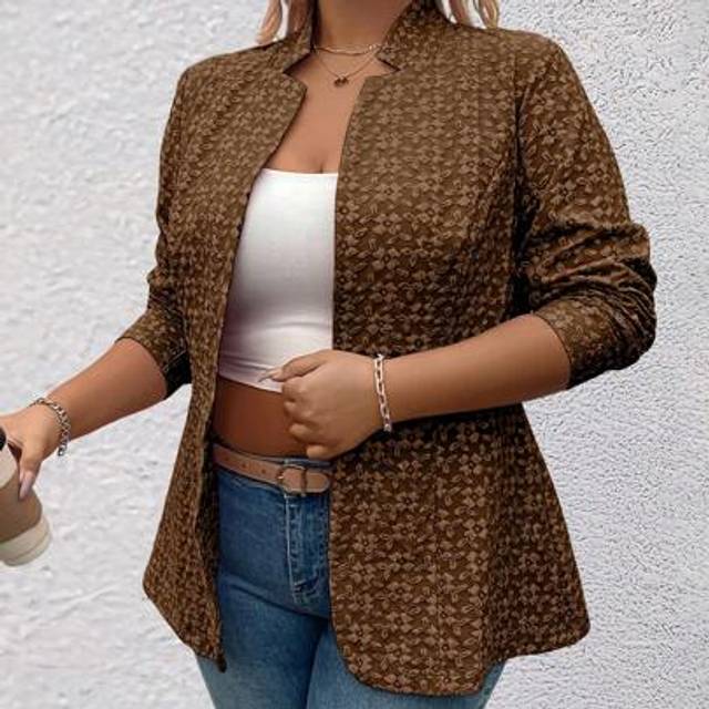 SHEIN Plus Size Pink Jacquard Mid-Length Slim Fit Blazer Graduation,Back To School,Teacher Outfits For Women