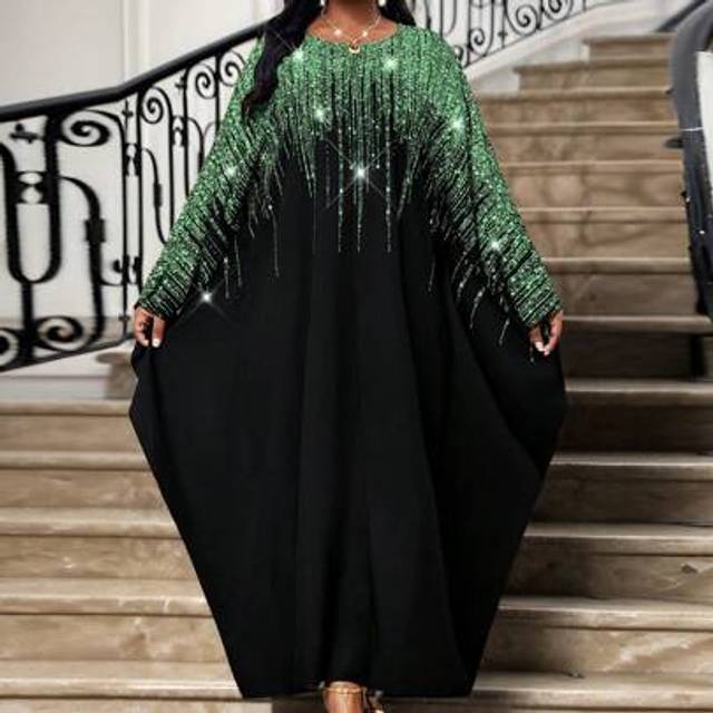 SHEIN Spring And Summer Elegant Party Cocktail Party Concert/Music Festival Colorful Woven Scoop Neck Ball Gown One Piece Sleeve Long Short Sleeve Plus Size