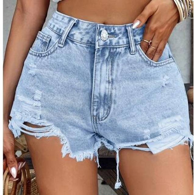 SHEIN Mobula Sound Sexy Music Festival Y2K Millennium Young Style Ripped Distressed Casual Fashion Denim Shorts For Young Women, Versatile For Spring/Summer