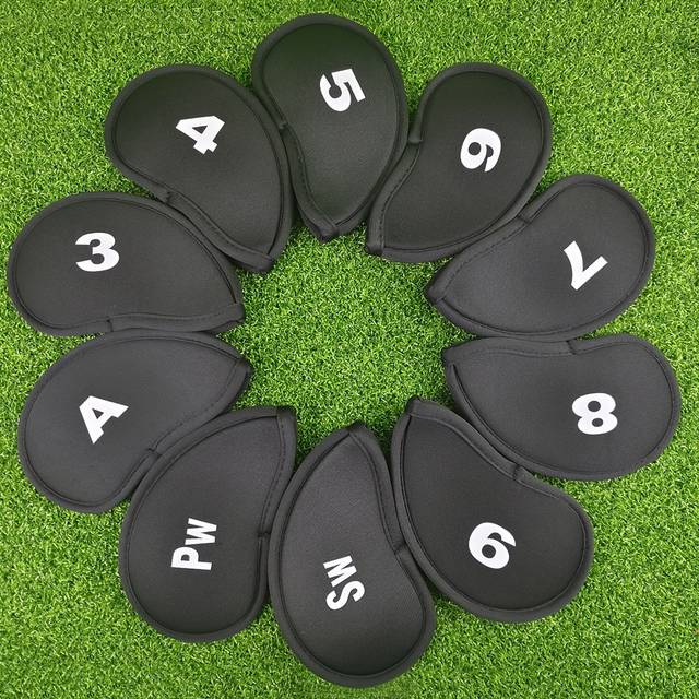 TEMU 10-pack Golf Club Head Covers, Durable Polyester Fiber, Numbered 1-pw, Universal Fit For Standard Clubs, Protective Cover Set In Black, Blue, Red