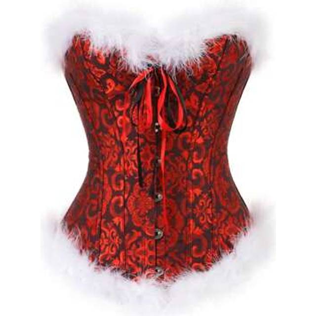SHEIN Women Christmas Cosplay Bustier Corsets Top Lace-Up Bustier Corset Top .Y Plus Size Velvet Overbust Body Shapewear Waist Cincher Corset Outfit Costume