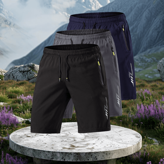 SHEIN Men&#39;s Sporty And Casual Loose Quick-Drying Shorts, With Reflective Strip Design, Pocket, Zipper And Drawstring At The Waist, Suitable For Fitness, Run