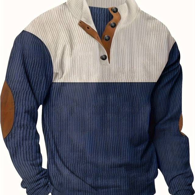 TEMU Men's Color Long Sleeve And Stand Collar Henley Shirt With Pieces, Chic And Trendy Tops For Spring And Autumn Outdoors Leisurewear