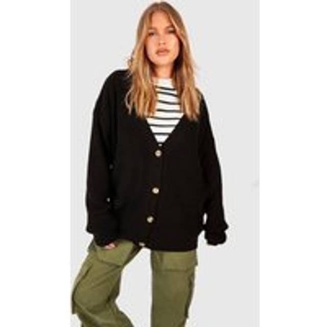 Womens Plus Oversized Button Through Cardigan - Black - 16-18, Black