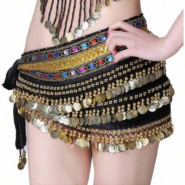 SHEIN Outfits Belly Dance Glitter Sequins Tassel Skirts, Fashionable Dancing Waist Belt Skirts For Bellydance