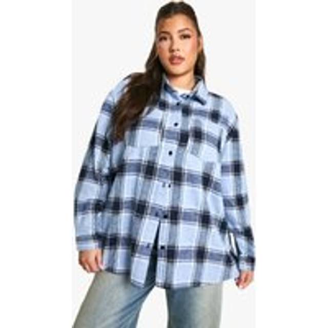 Womens PLUS CHECKED OVERSIZED SHIRT - Blue - 18
