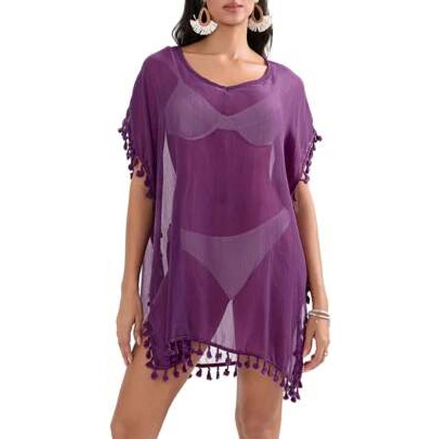 SHEIN Women Chiffon Tassel Swimsuit Cover Up Beach Coverups For Swimwear