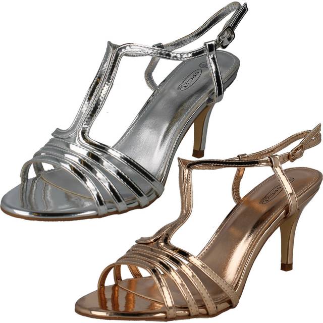 Ladies silver / rose gols peep toe spot on heeled party/occasion sandal f1r0841